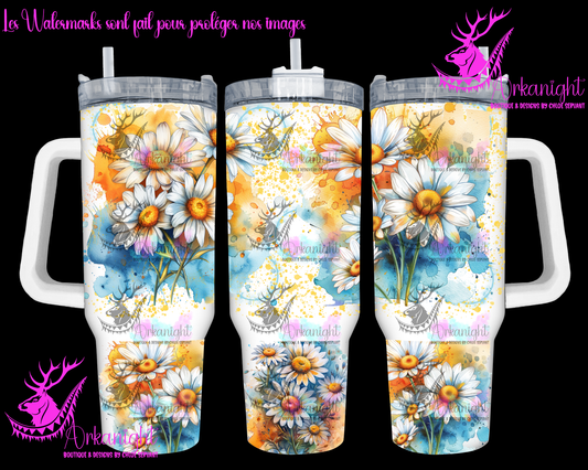 Gourde 40 oz sur commande - Watercolor Daisies