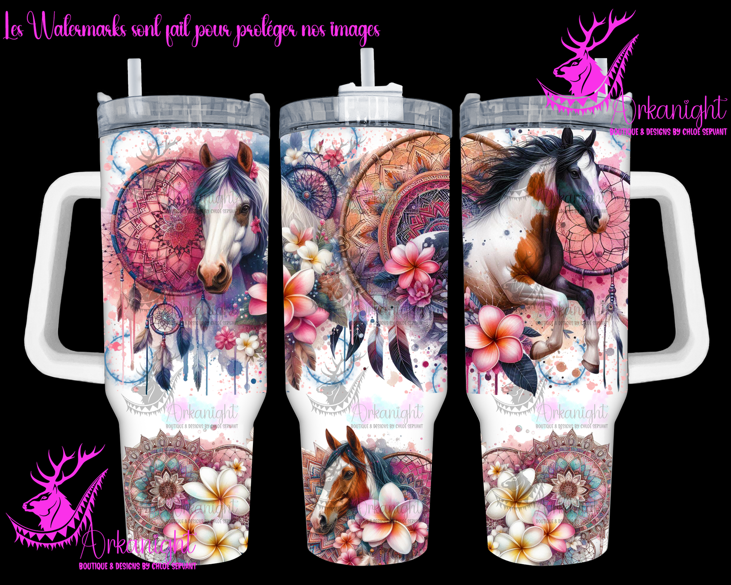 Numérique 40 oz - Watercolor Mandalas Paint Horse