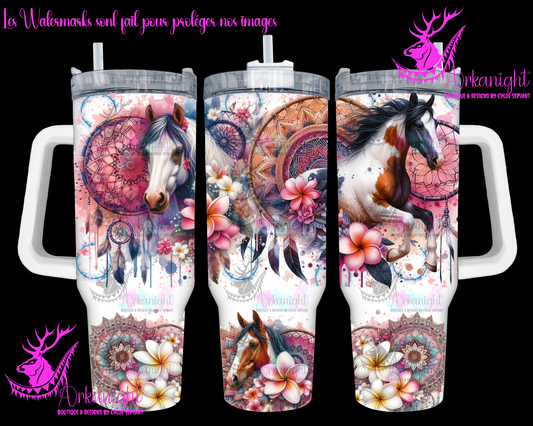 Gourde 40 oz sur commande -  Watercolor Mandalas Paint Horse