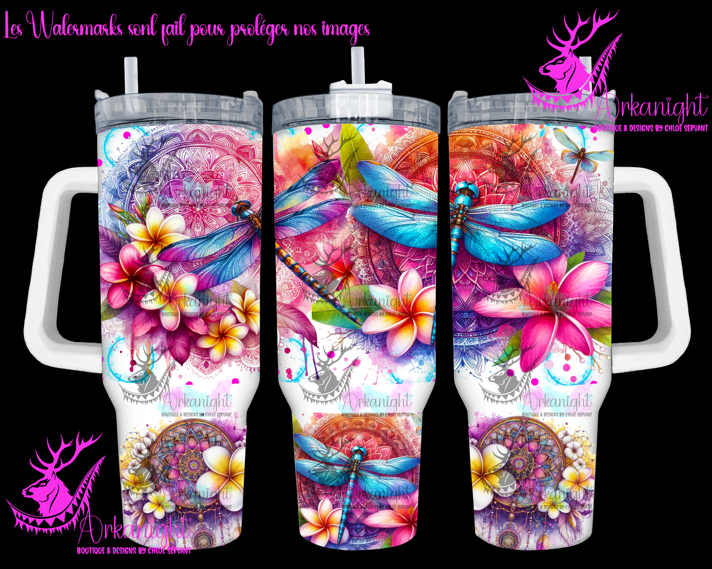 Gourde 40 oz sur commande -  Watercolor Mandalas Fireflies