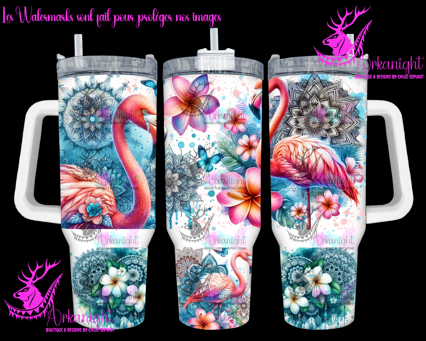 Numérique 40 oz - Watercolor Mandalas Flamingo