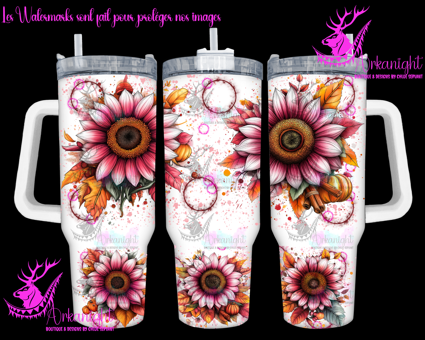 Gourde 40 oz sur commande - Autumn 2024 - Pink Sunflower