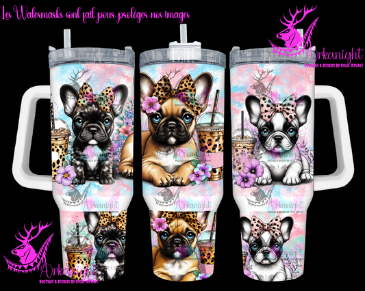 Gourde 40 oz sur commande - Watercolor IceCoffee Frenchie