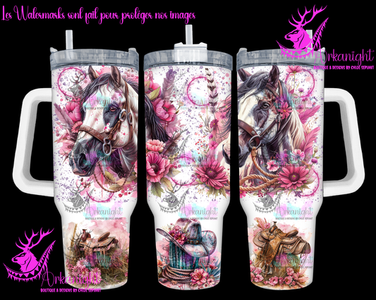 Gourde 40 oz sur commande - Watercolor Pink Paint horses