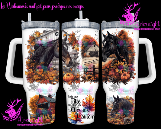 Gourde 40 oz sur commande - Autumn 2024 - Juste une fille qui aime les chevaux et l'automne