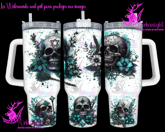 Gourde 40 oz sur commande - Autumn 2024 - Green / Aqua Skull