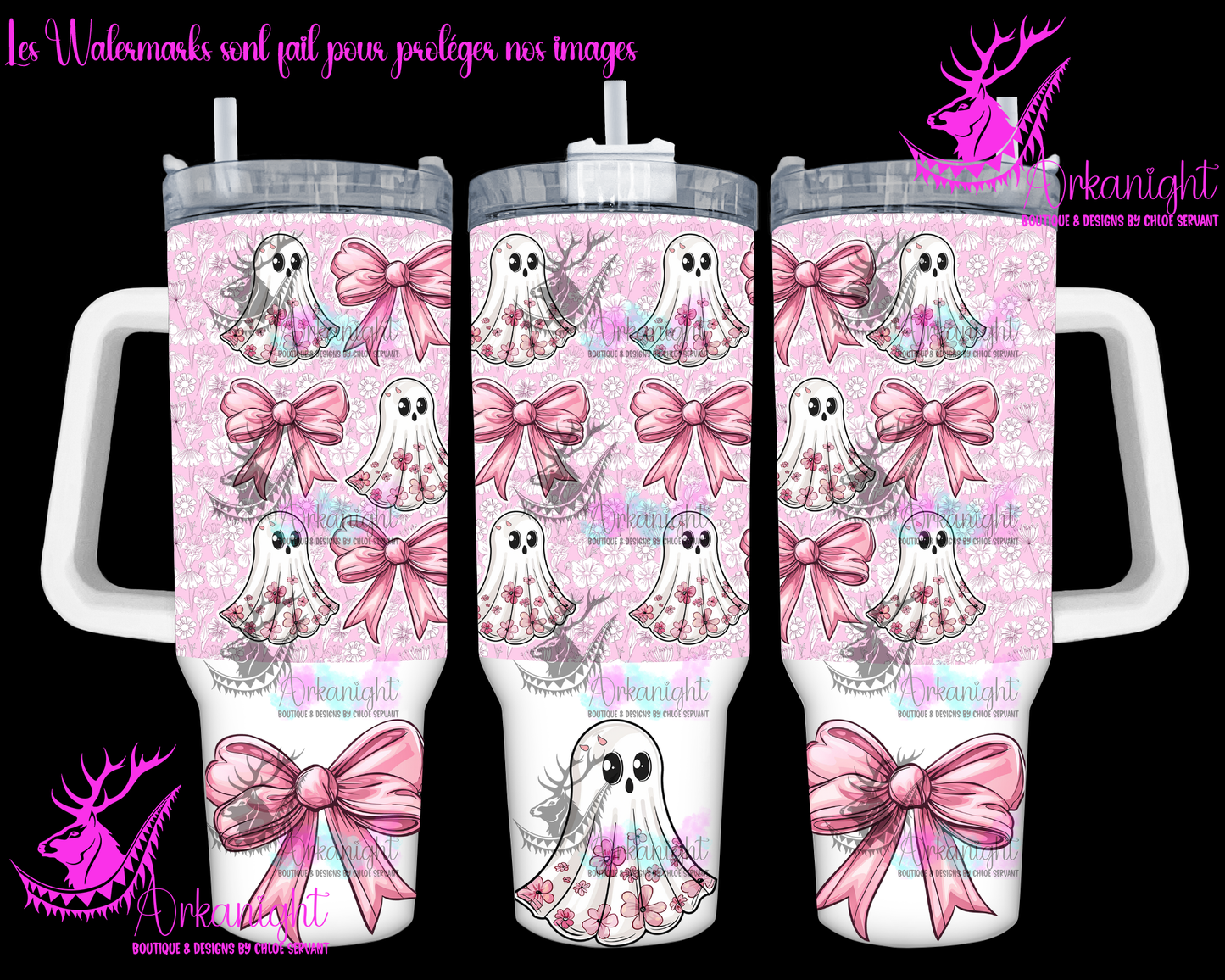 Gourde 40 oz sur commande - Autumn 2024 - Pink Coquette Ghost