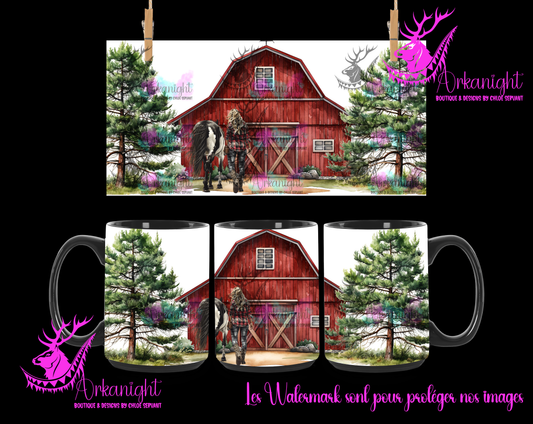 Tasse en céramique sur commande - Red Barn & Paint Horse