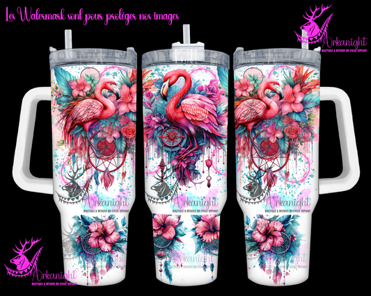 Gourde 40 oz sur commande - Watercolor Boho Flamingo